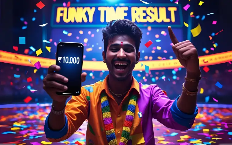 Happy player checking funky time result on phone, winning ৳10,000 in Dhaka