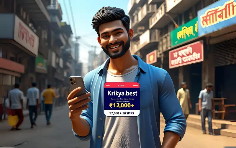 User betting live on a mobile phone using krikya.best during a cricket match.