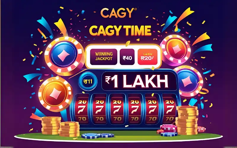 Cagy Time mobile app showing slot and table games with ৳1 lakh jackpot banner