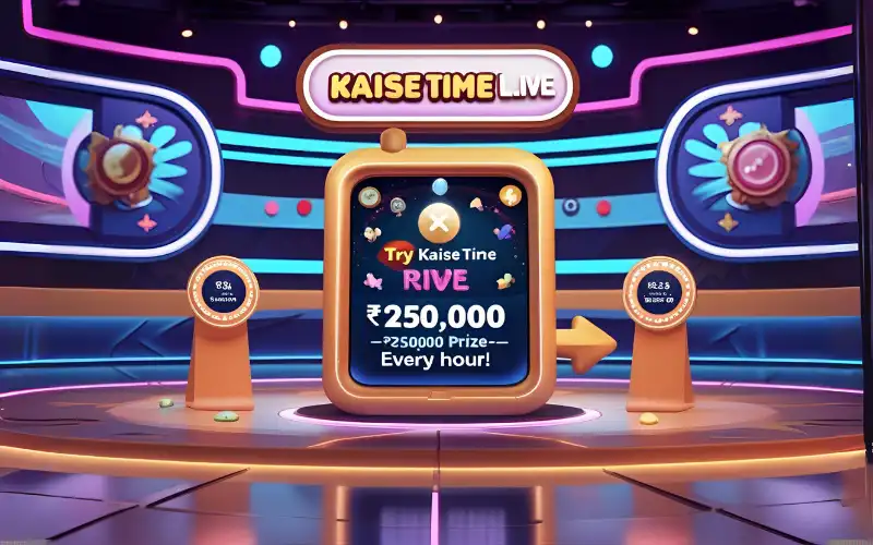 Mobile screen showing a countdown and cash prize alert from kaise time live game.