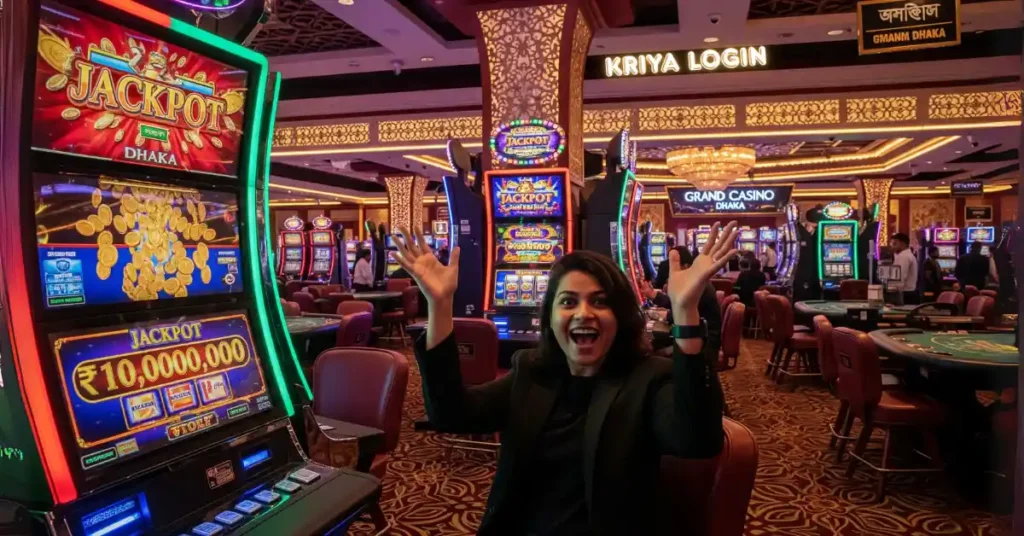 A player using kriya login on a sleek mobile interface, ready for thrilling spins and big jackpots.