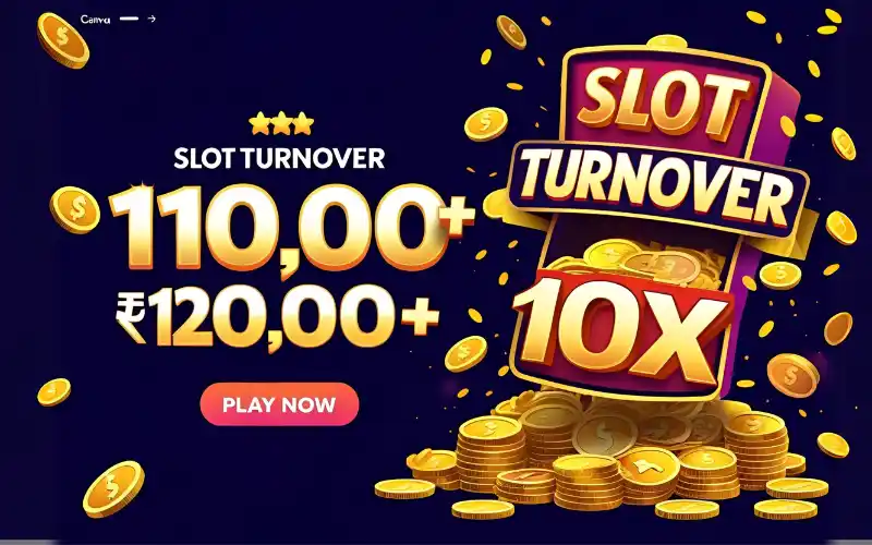 Colorful slot machine with bright lights and the text "Slot Turnover 10x – Win ৳120,000 Today!