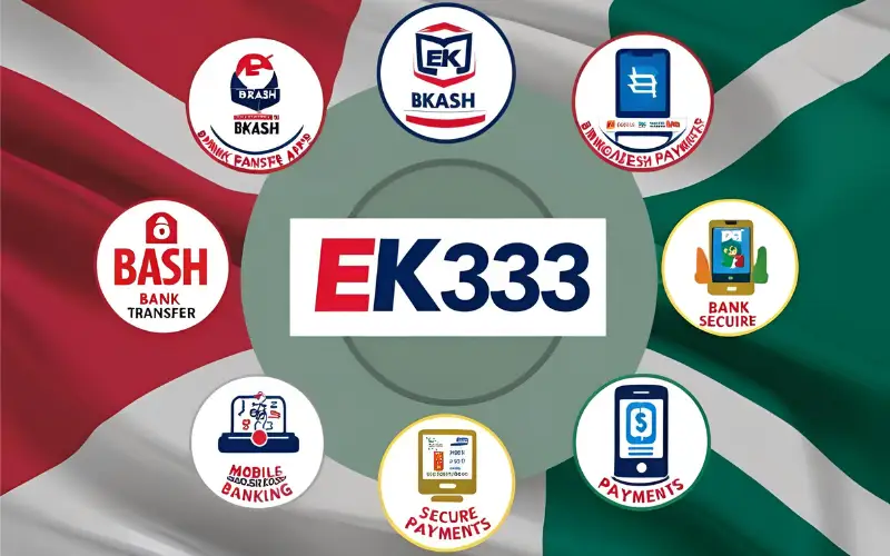 A smartphone showing the EK333 live casino interface with a live dealer, chips, and cards, set in a sleek and secure layout.