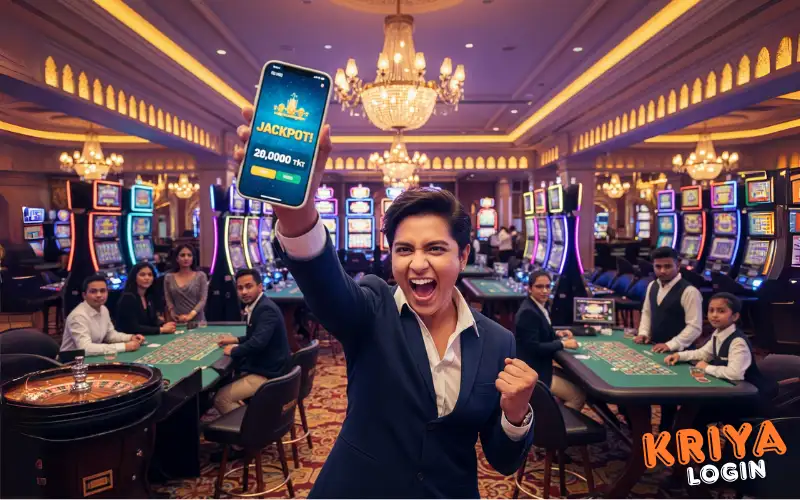 Casino reels spinning with golden coins flying, highlighting kriya login and thrilling gameplay.