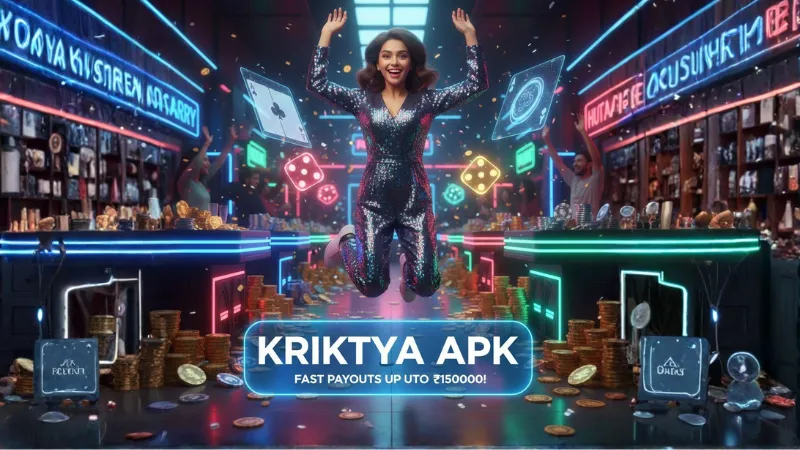 Krikya APK jackpot excitement with bright casino lights and big payouts
